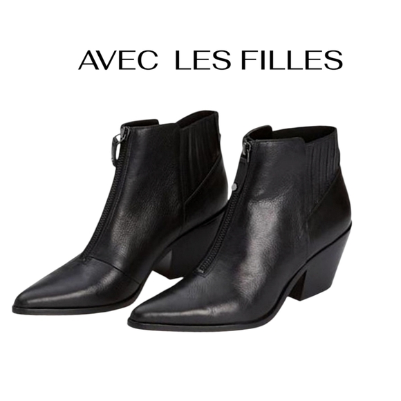 ANTHROPOLOGIE, Avec Les Fellis, Size 6.5 Zip Upp Black Leather Bootie, Euc - Picture 2 of 14